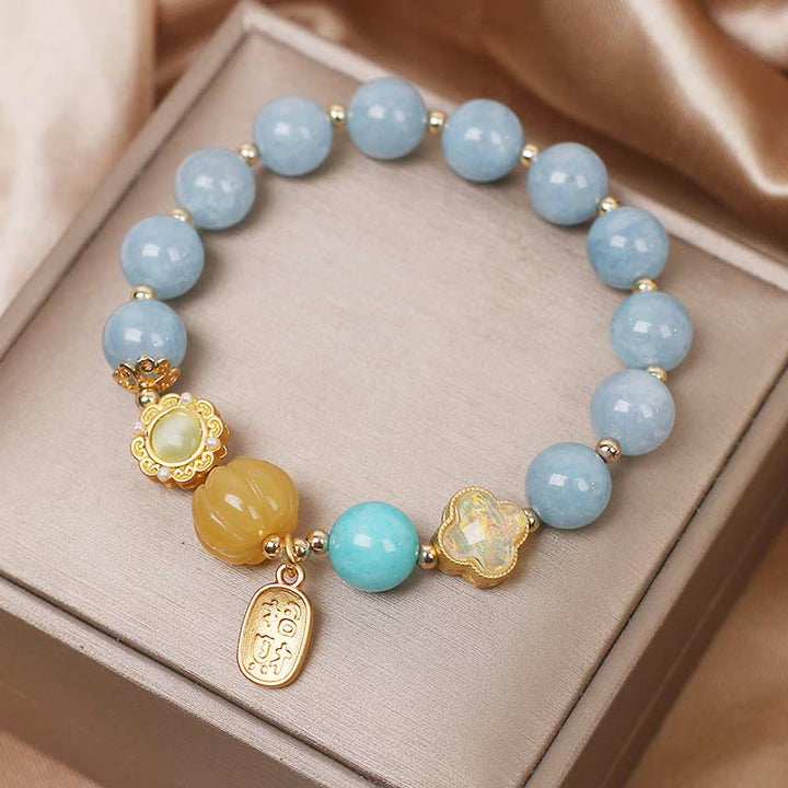 Buddha Stones Aquamarine Pumpkin Pearl Wealth Protection Bracelet - image 4
