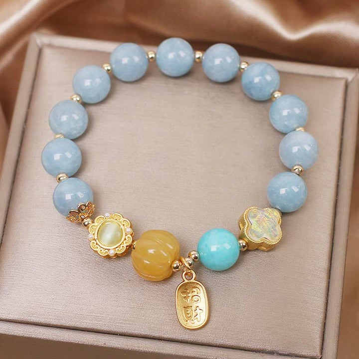 Buddha Stones Aquamarine Pumpkin Pearl Wealth Protection Bracelet - image 3