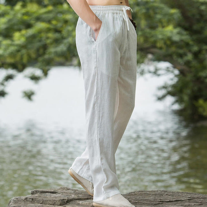 Buddha Stones Solid Color Cotton Linen Men's Wide Leg Pants With Pockets - image 15