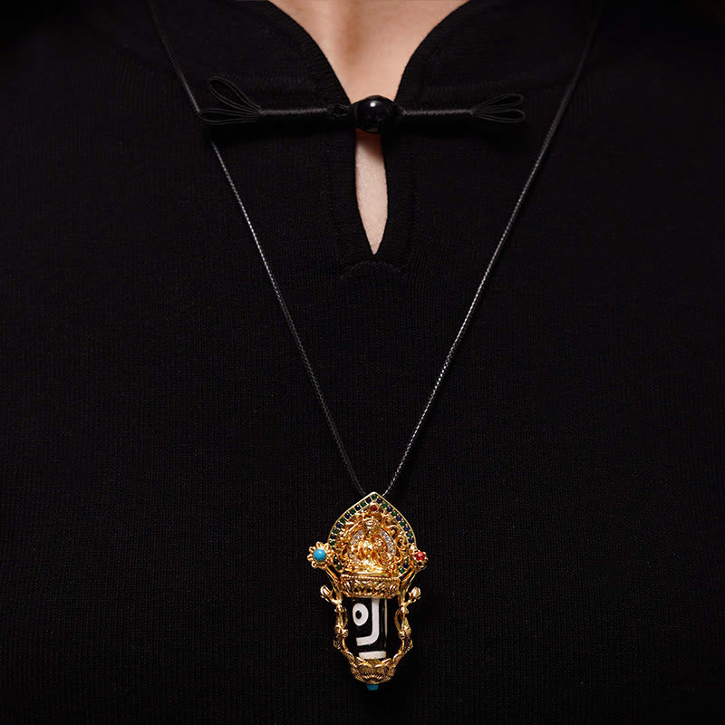 Buddha Stones Tibetan Dzi Bead Manjusri Bodhisattva Pattern Compassion String Necklace Pendant - image 5