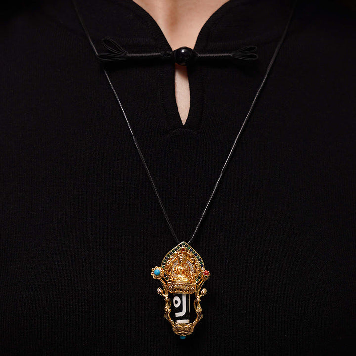Buddha Stones Tibetan Dzi Bead Manjusri Bodhisattva Pattern Compassion String Necklace Pendant - image 5