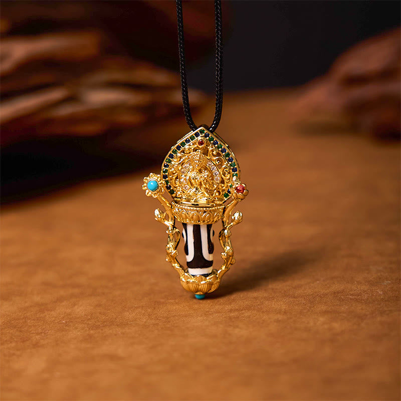 Buddha Stones Tibetan Dzi Bead Manjusri Bodhisattva Pattern Compassion String Necklace Pendant - image 2