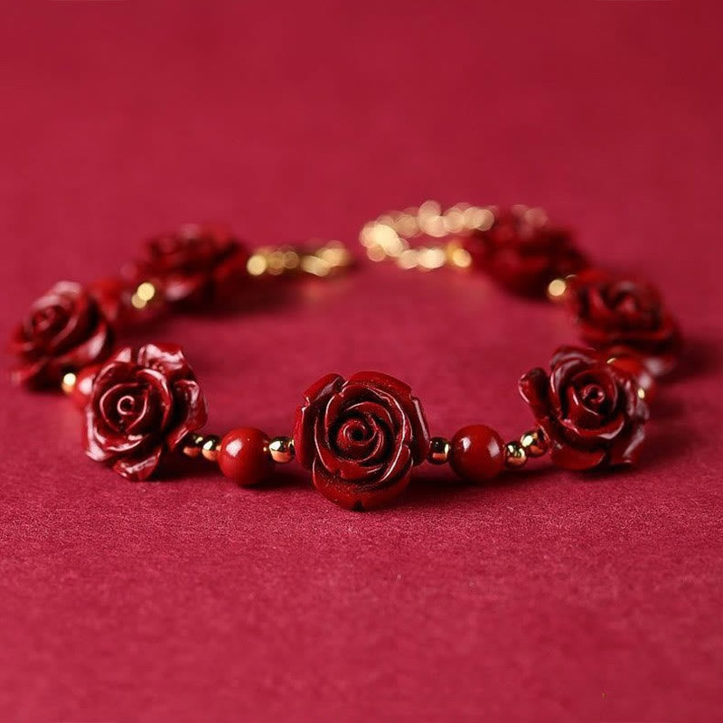 Buddha Stones Cinnabar Rose Blessing Bracelet - Cinnabar(Wrist Circumference: 14-18cm) - image 0