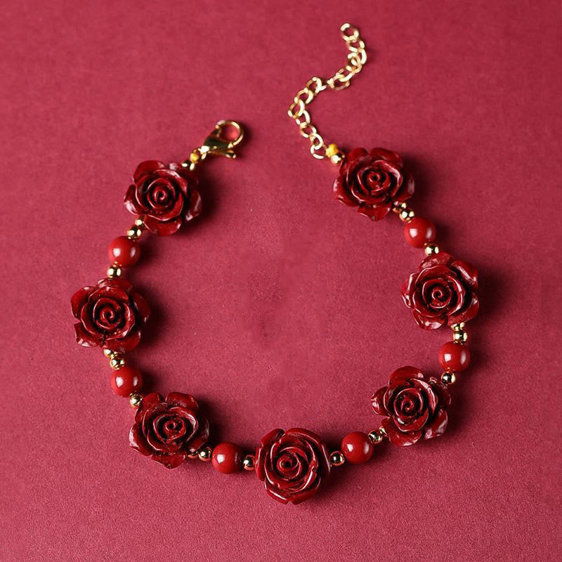 Buddha Stones Cinnabar Rose Blessing Bracelet - image 1