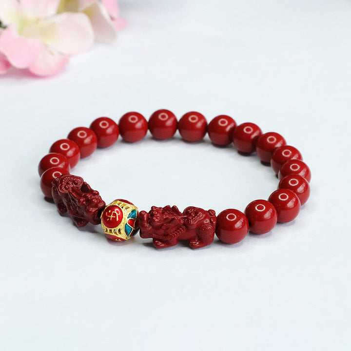 Buddha Stones Cinnabar Double PIXIU Keep Away Evil Spirits Bracelet - image 4