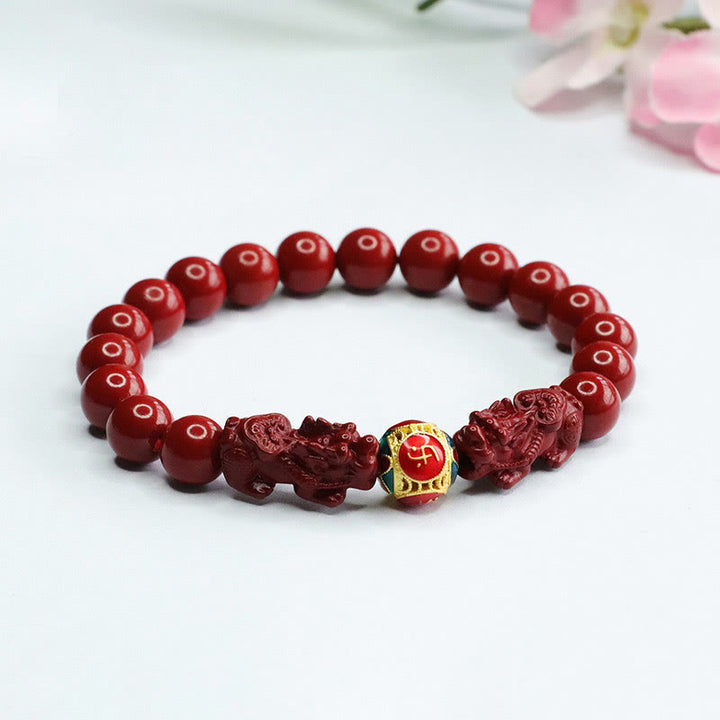 Buddha Stones Cinnabar Double PIXIU Keep Away Evil Spirits Bracelet - image 7