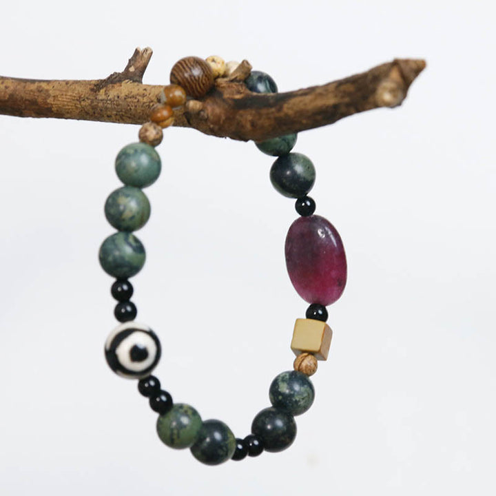 Buddha Stones Green Agate Three-eyed Dzi Bead Power Success Bracelet - image 4