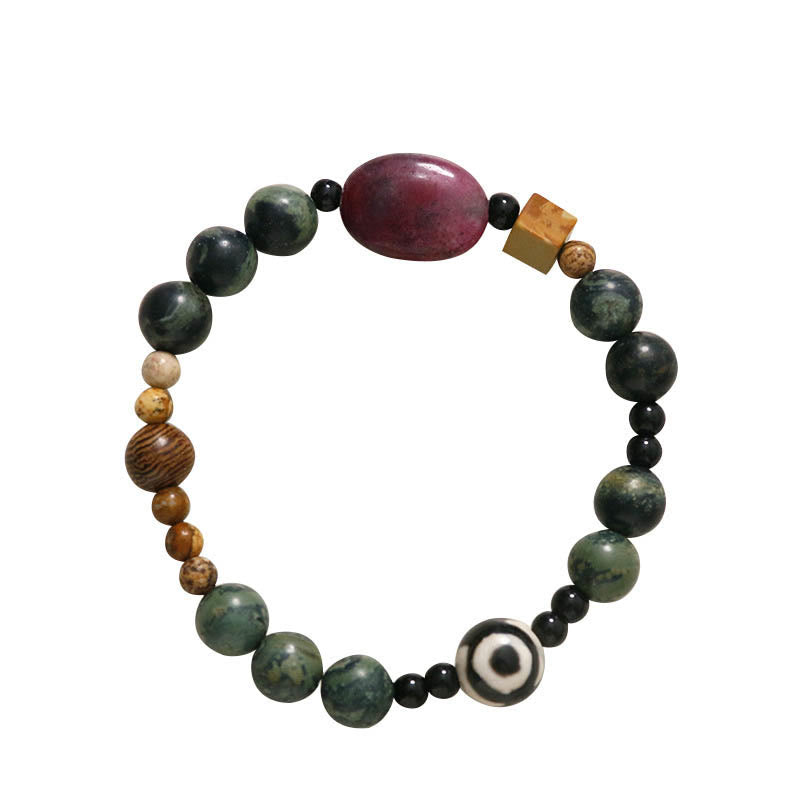 Buddha Stones Green Agate Three-eyed Dzi Bead Power Success Bracelet - image 7