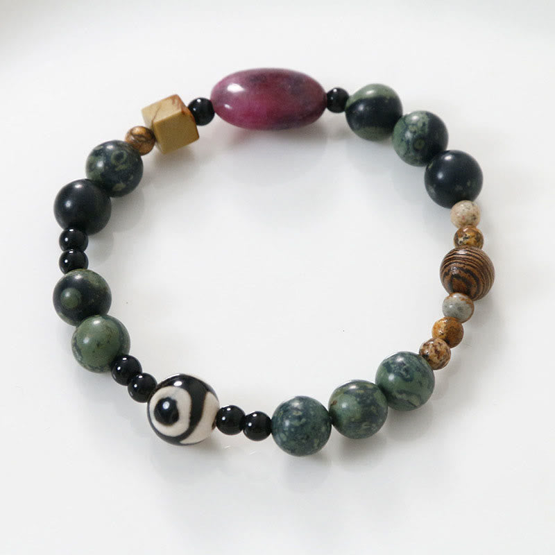 Buddha Stones Green Agate Three-eyed Dzi Bead Power Success Bracelet - image 8
