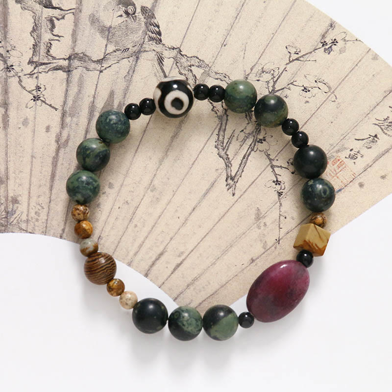 Buddha Stones Green Agate Three-eyed Dzi Bead Power Success Bracelet - image 3