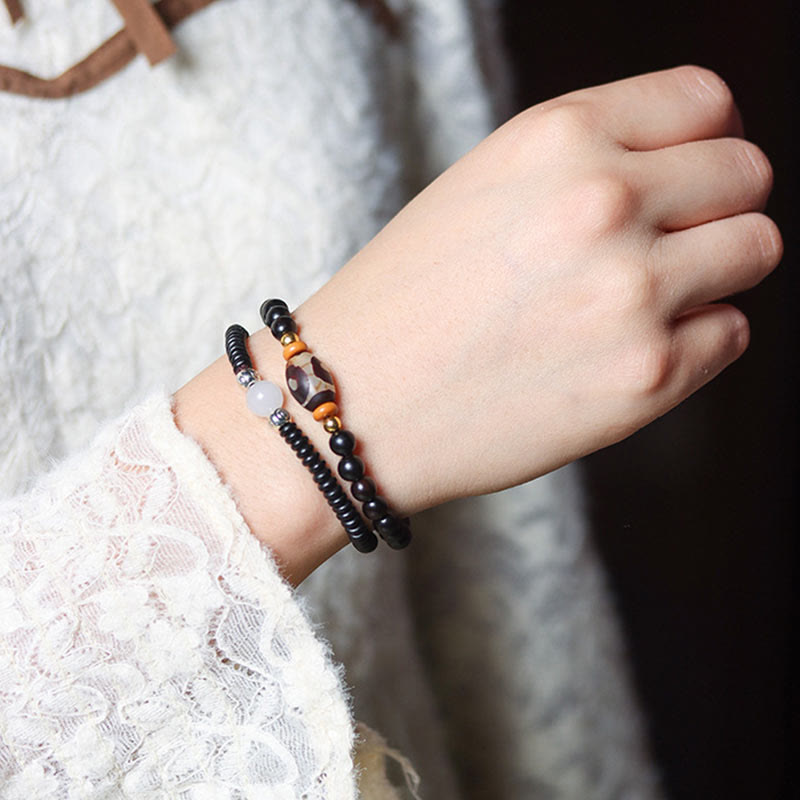 Buddha Stones Ebony Sandalwood Green Sandalwood Dzi Bead Balance Calm Double Wrap Bracelet - image 7