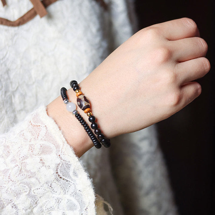 Buddha Stones Ebony Sandalwood Green Sandalwood Dzi Bead Balance Calm Double Wrap Bracelet - image 7