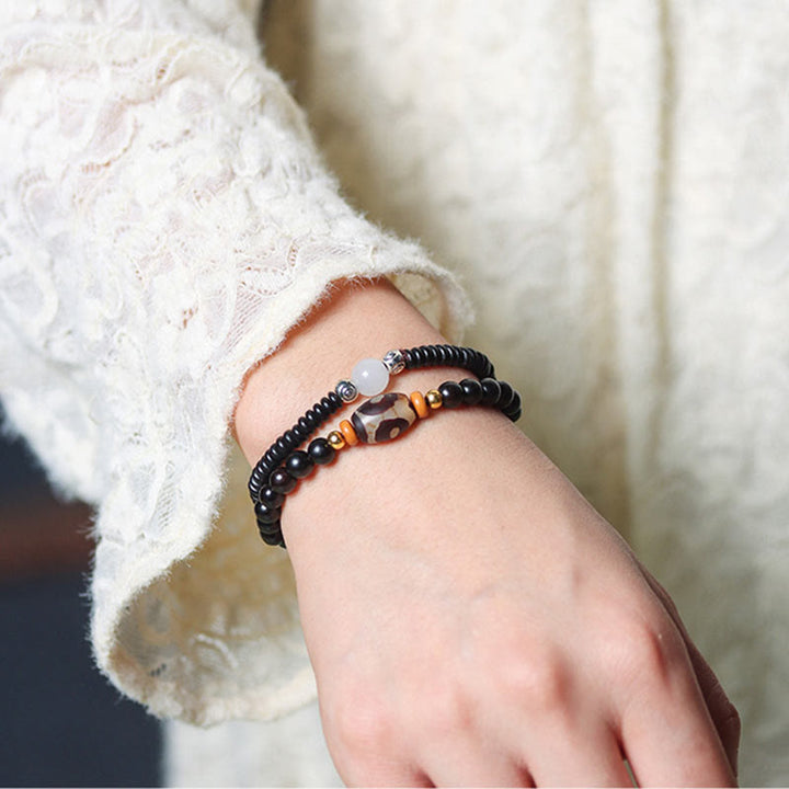 Buddha Stones Ebony Sandalwood Green Sandalwood Dzi Bead Balance Calm Double Wrap Bracelet - image 4