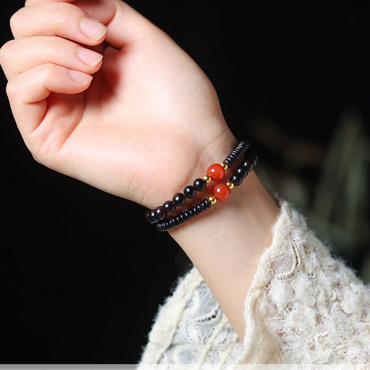 Buddha Stones Ebony Sandalwood Green Sandalwood Dzi Bead Balance Calm Double Wrap Bracelet - image 10