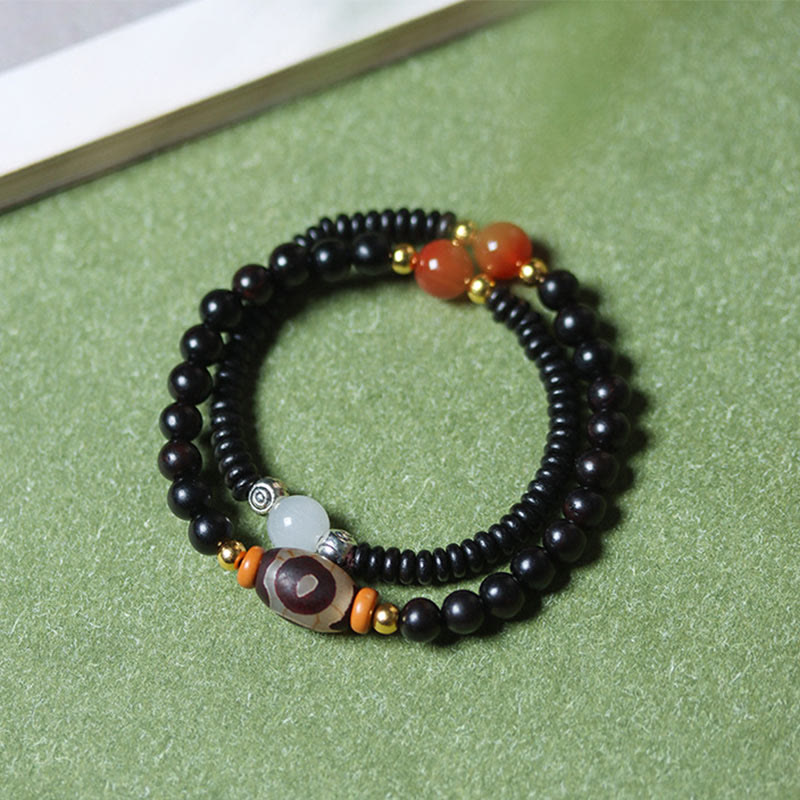 Buddha Stones Ebony Sandalwood Green Sandalwood Dzi Bead Balance Calm Double Wrap Bracelet - image 3