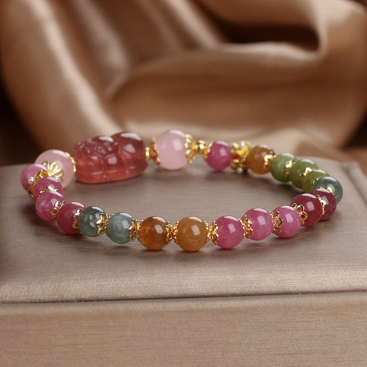 Buddha Stones Tourmaline Strawberry Quartz Pink Crystal PIXIU Love Bracelet - image 16