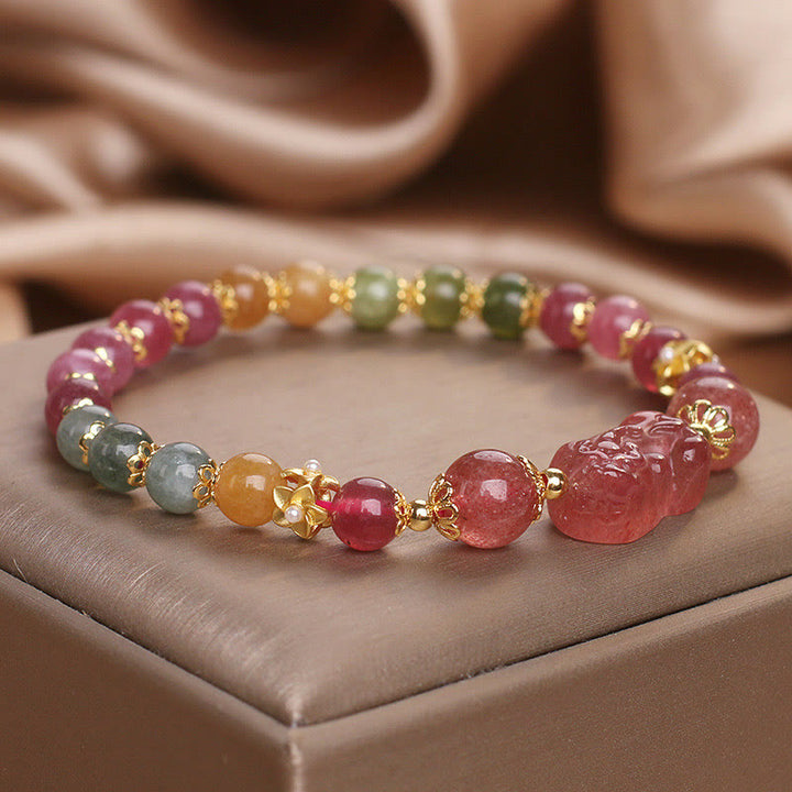 Buddha Stones Tourmaline Strawberry Quartz Pink Crystal PIXIU Love Bracelet - image 9