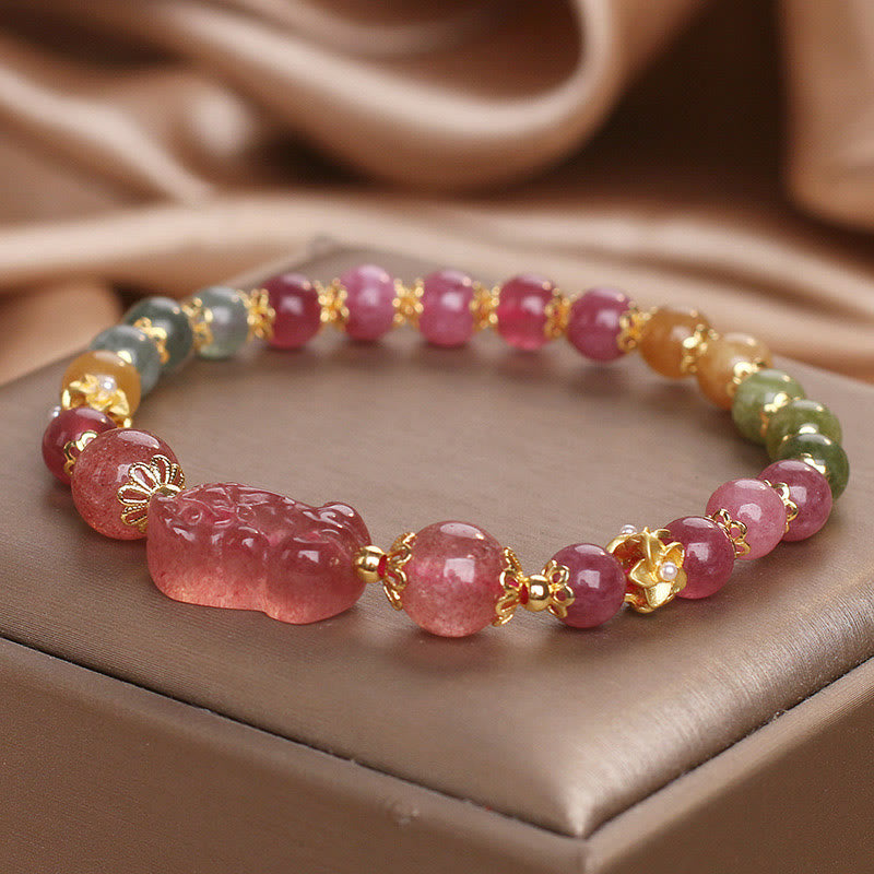 Buddha Stones Tourmaline Strawberry Quartz Pink Crystal PIXIU Love Bracelet - image 8