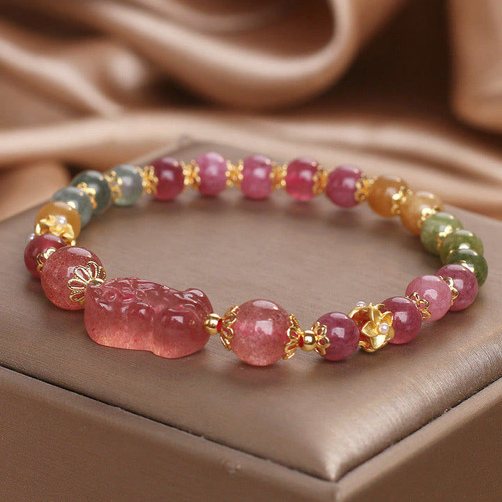 Buddha Stones Tourmaline Strawberry Quartz Pink Crystal PIXIU Love Bracelet - image 8