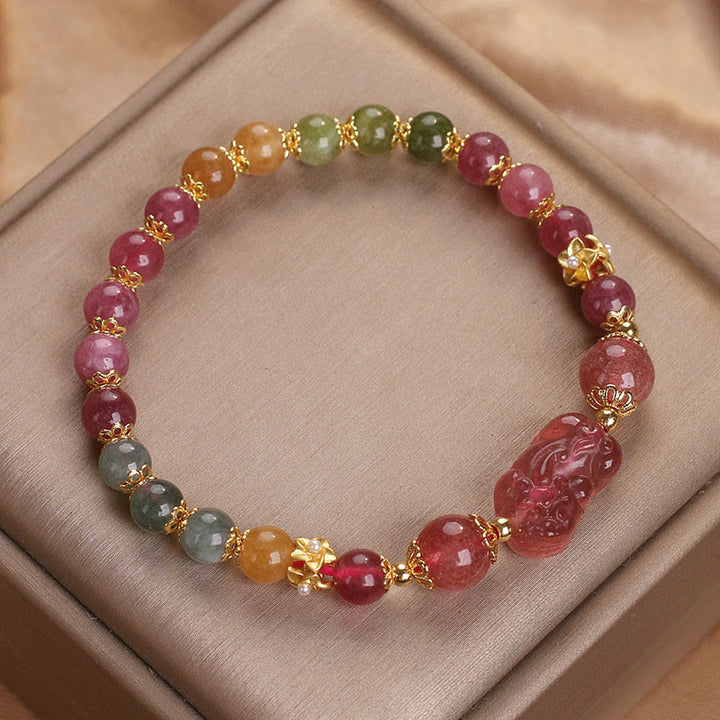 Buddha Stones Tourmaline Strawberry Quartz Pink Crystal PIXIU Love Bracelet - image 10