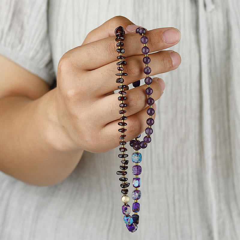 Buddha Stones Amethyst Garnet Emperor Stone Communication Triple Wrap Bracelet - image 4