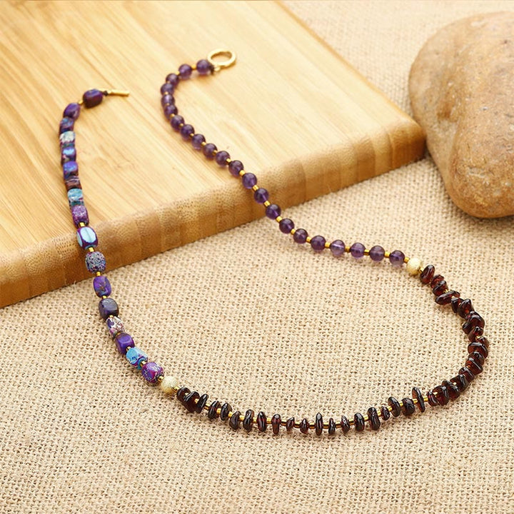 Buddha Stones Amethyst Garnet Emperor Stone Communication Triple Wrap Bracelet - image 2