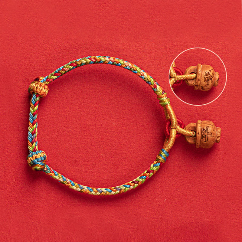 Buddha Stones Peach Wood Fu Character Safe And Well Wealth Bracelet - image 10