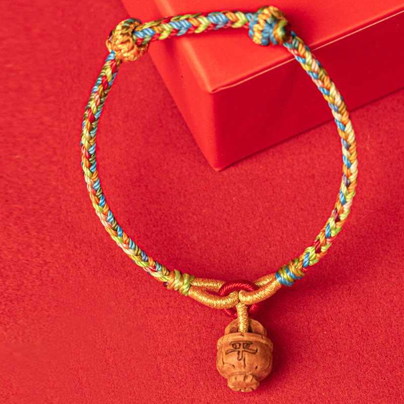 Buddha Stones Peach Wood Fu Character Safe And Well Wealth Bracelet - image 9