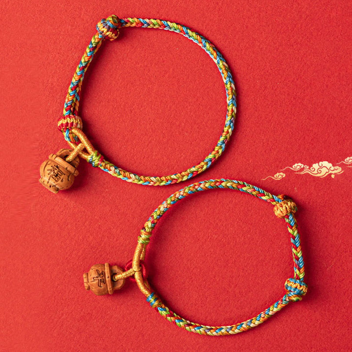 Buddha Stones Peach Wood Fu Character Safe And Well Wealth Bracelet - image 1