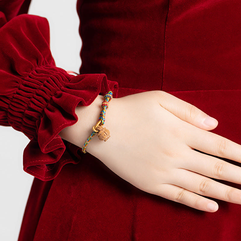 Buddha Stones Peach Wood Fu Character Safe And Well Wealth Bracelet - image 16