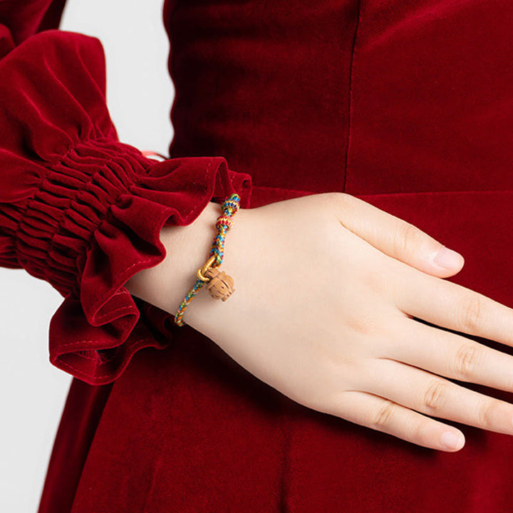 Buddha Stones Peach Wood Fu Character Safe And Well Wealth Bracelet - image 16