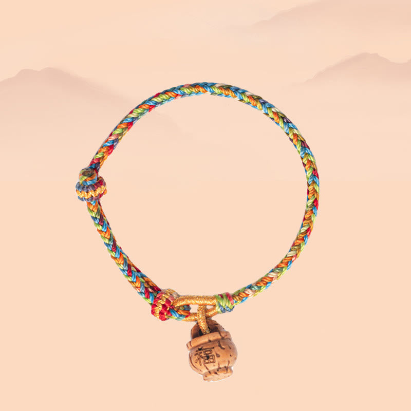 Buddha Stones Peach Wood Fu Character Safe And Well Wealth Bracelet - image 3