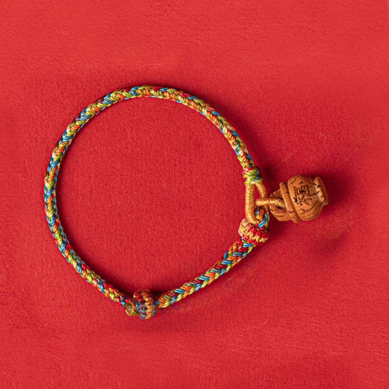 Buddha Stones Peach Wood Fu Character Safe And Well Wealth Bracelet - image 2