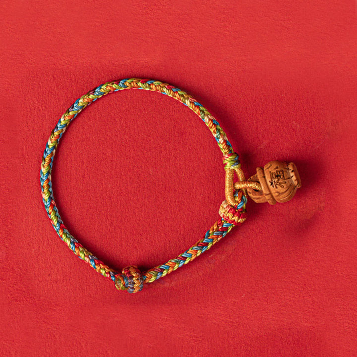 Buddha Stones Peach Wood Fu Character Safe And Well Wealth Bracelet - image 2