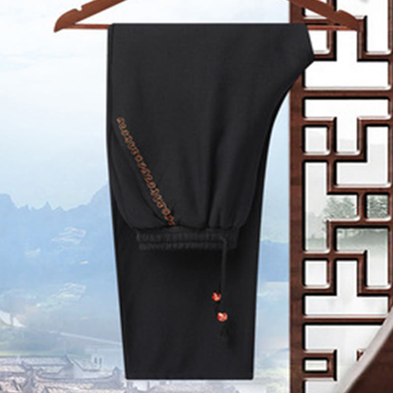 Buddha Stones Embroider Dragon Turned Sleeves Casual Frog-button Polyester Fiber Men's Jacket Shirt Pants Clothing - Black Pants(Fleece) - US/UK/AU42,EU52 (3XL) - image 22