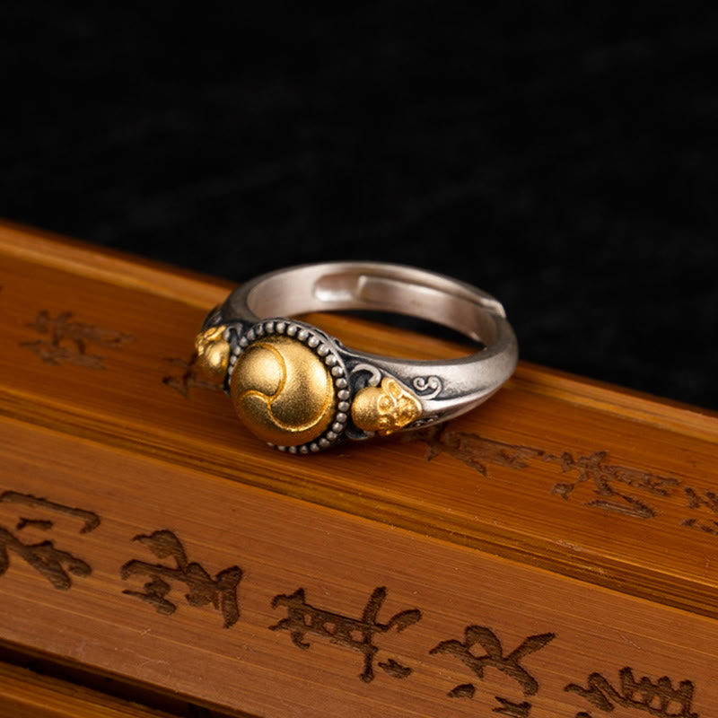 Buddha Stones 925 Sterling Silver Plated Gold Skeleton Balance Adjustable Ring - image 4