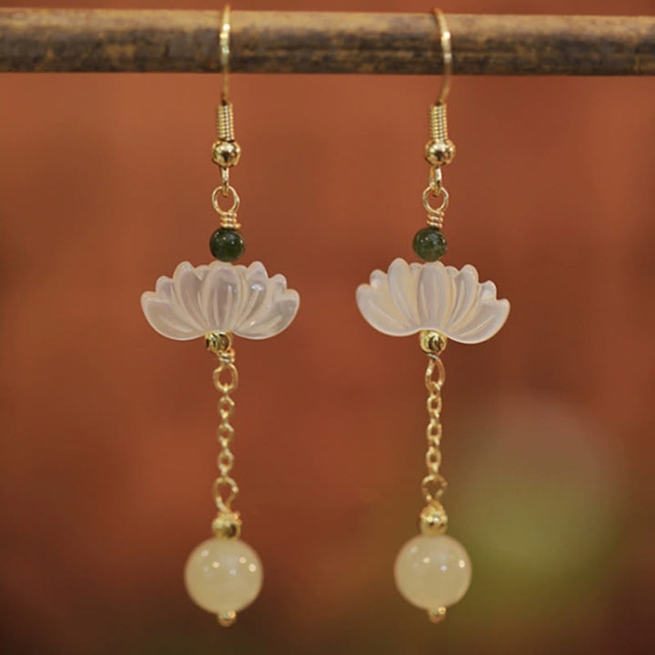 Buddha Stones Hetian Jade Lotus Prosperity Earrings - image 9