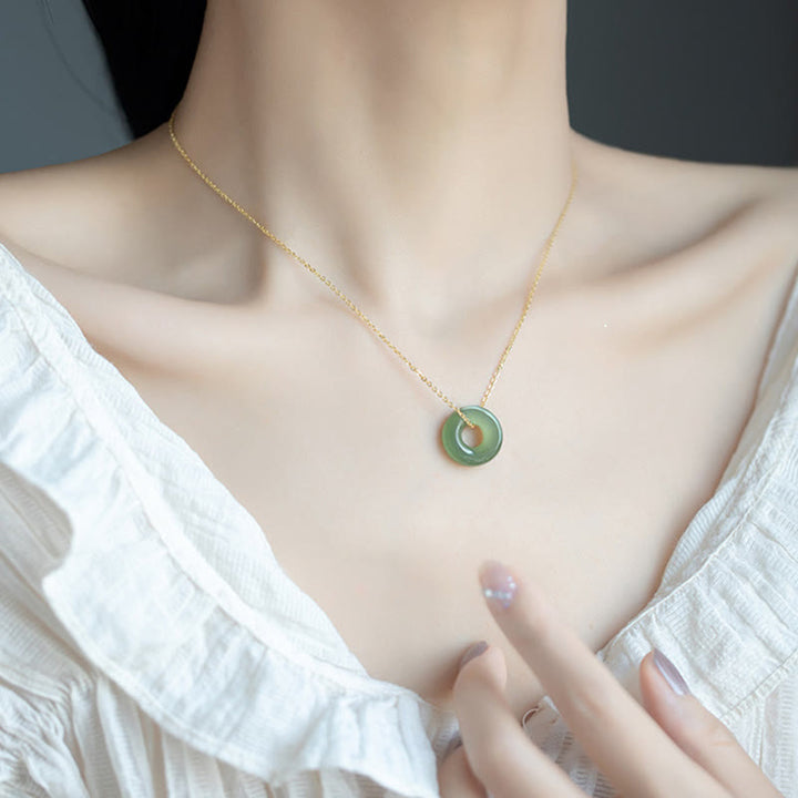 Buddha Stones 925 Sterling Silver Plated Gold Hetian Jade Peace Buckle Necklace Pendant - image 10