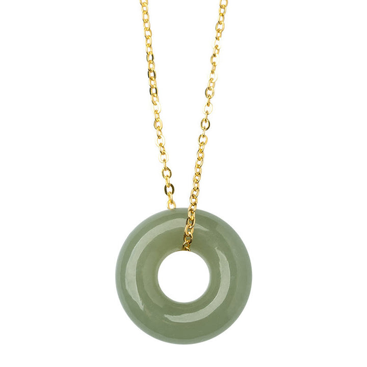 Buddha Stones 925 Sterling Silver Plated Gold Hetian Jade Peace Buckle Necklace Pendant - image 11
