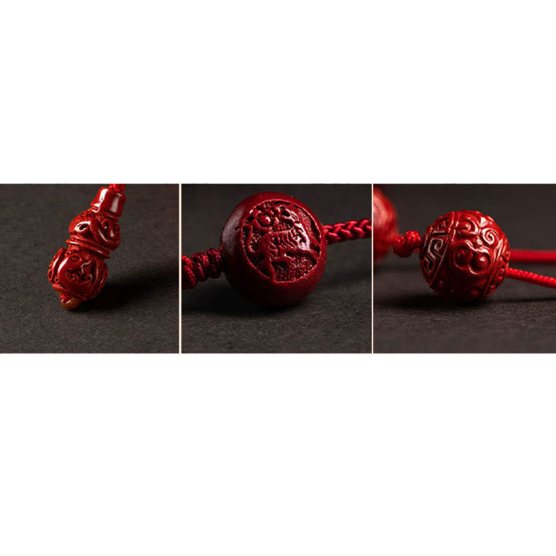 Buddha Stones Natural Cinnabar Chinese Zodiac Gourd Calm Blessing Red String Belly Chain - image 18