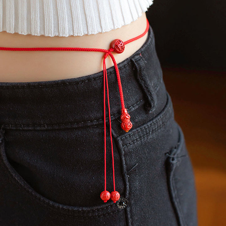 Buddha Stones Natural Cinnabar Chinese Zodiac Gourd Calm Blessing Red String Belly Chain - image 4
