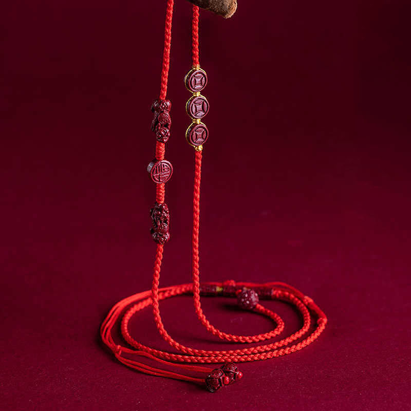 Buddha Stones Natural Cinnabar PiXiu Calm Blessing Red String Belly Chain - image 9