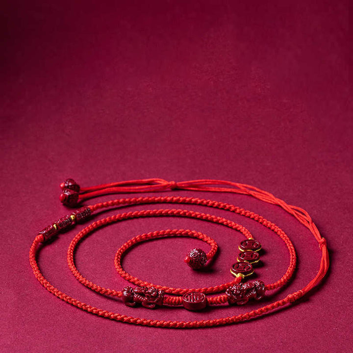 Buddha Stones Natural Cinnabar PiXiu Calm Blessing Red String Belly Chain - image 3