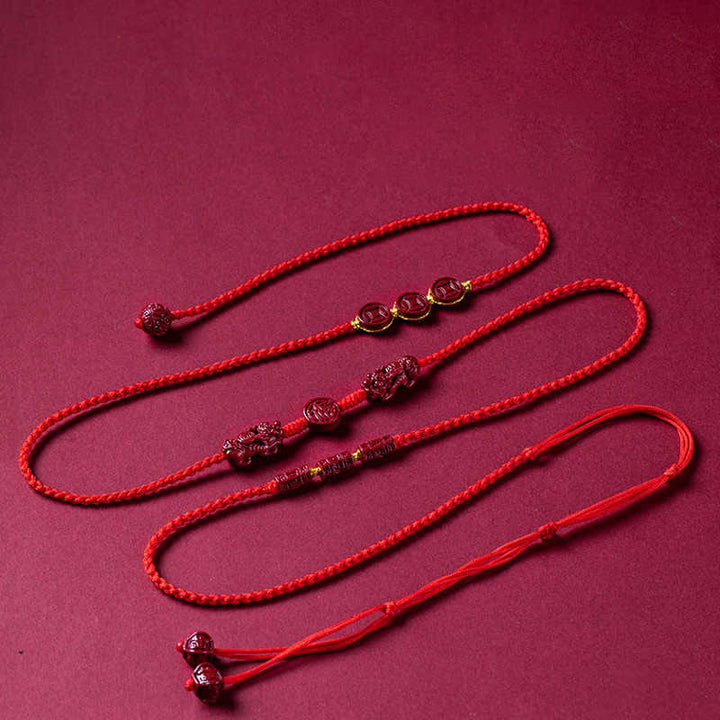 Buddha Stones Natural Cinnabar PiXiu Calm Blessing Red String Belly Chain - image 11