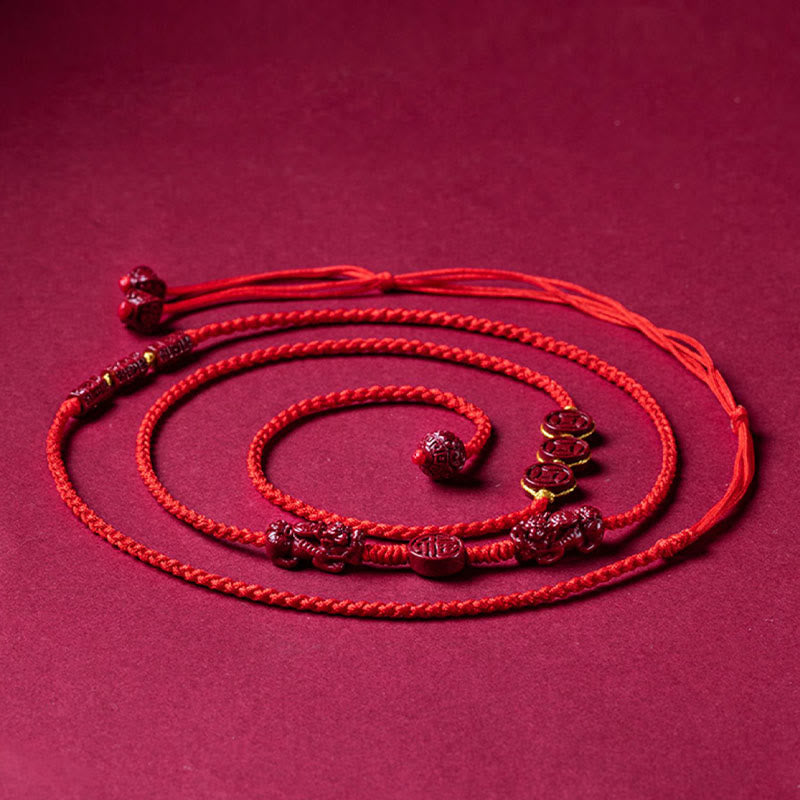 Buddha Stones Natural Cinnabar PiXiu Calm Blessing Red String Belly Chain - image 16
