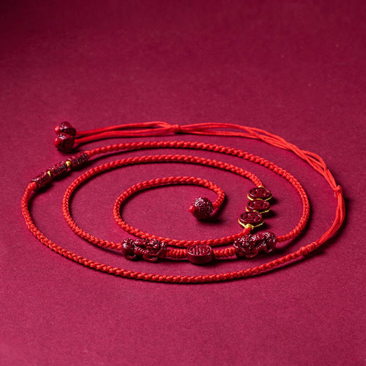 Buddha Stones Natural Cinnabar PiXiu Calm Blessing Red String Belly Chain - image 16