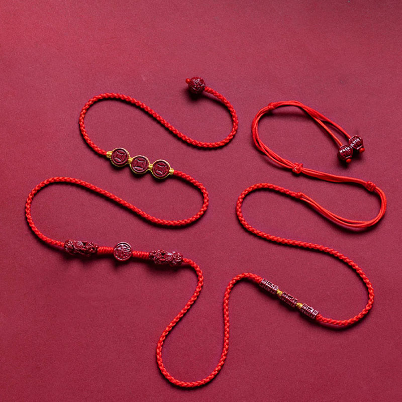 Buddha Stones Natural Cinnabar PiXiu Calm Blessing Red String Belly Chain - image 1