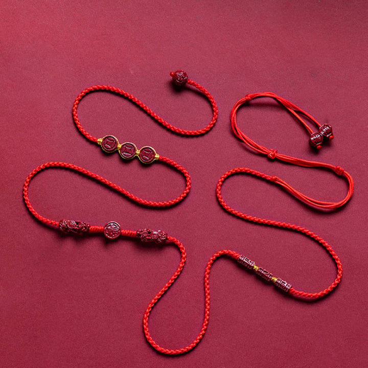 Buddha Stones Natural Cinnabar PiXiu Calm Blessing Red String Belly Chain - image 1