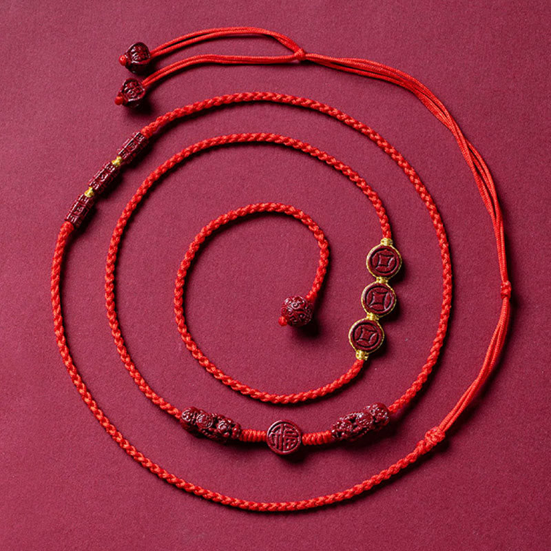 Buddha Stones Natural Cinnabar PiXiu Calm Blessing Red String Belly Chain - image 12