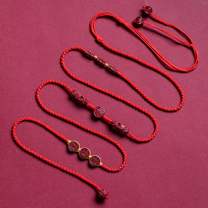 Buddha Stones Natural Cinnabar PiXiu Calm Blessing Red String Belly Chain - image 15